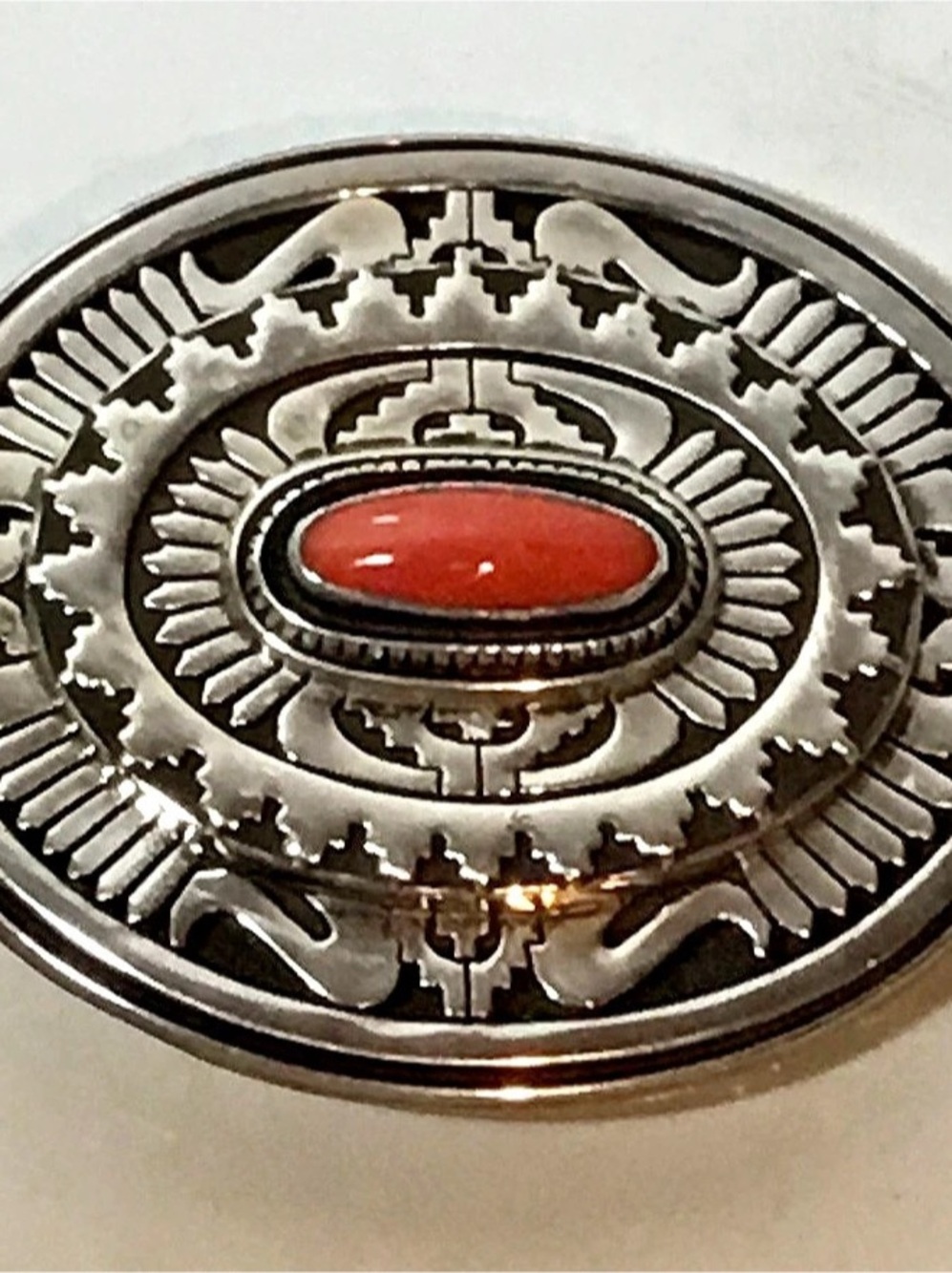 Leonard Nez Navajo Sterling Silver Red Coral Belt Buckle